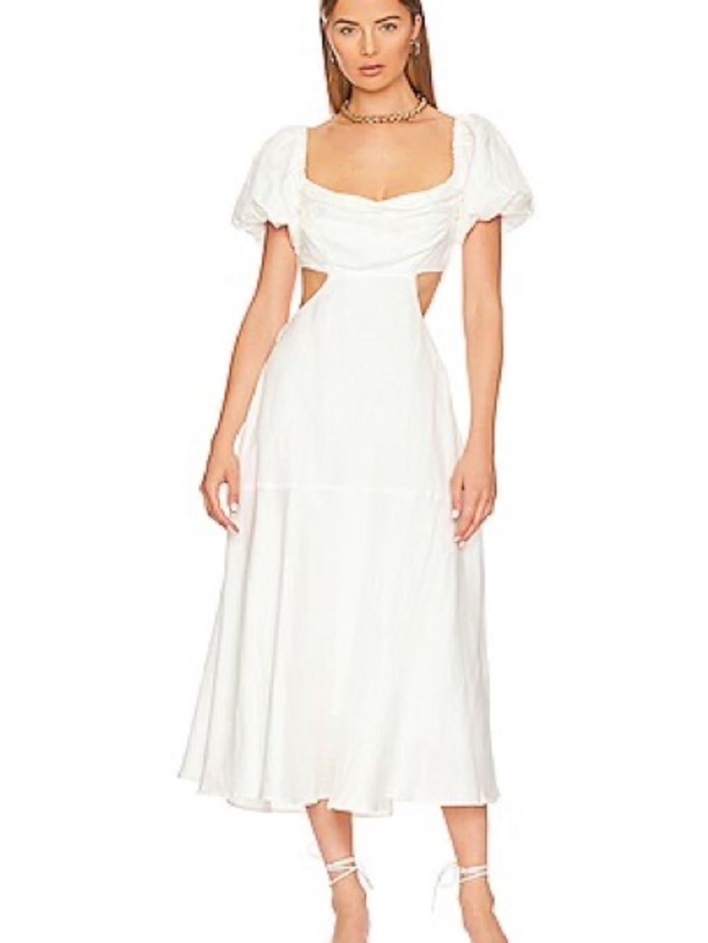 ASTR The Label Winley Puff Sleeve Cutout Midi Dress XS